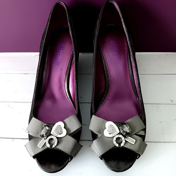 EUC💥COACH POPPY JADEN Peep-Toe Black Patent Leather Wedge Heels Size 7.5 - Picture 1 of 8